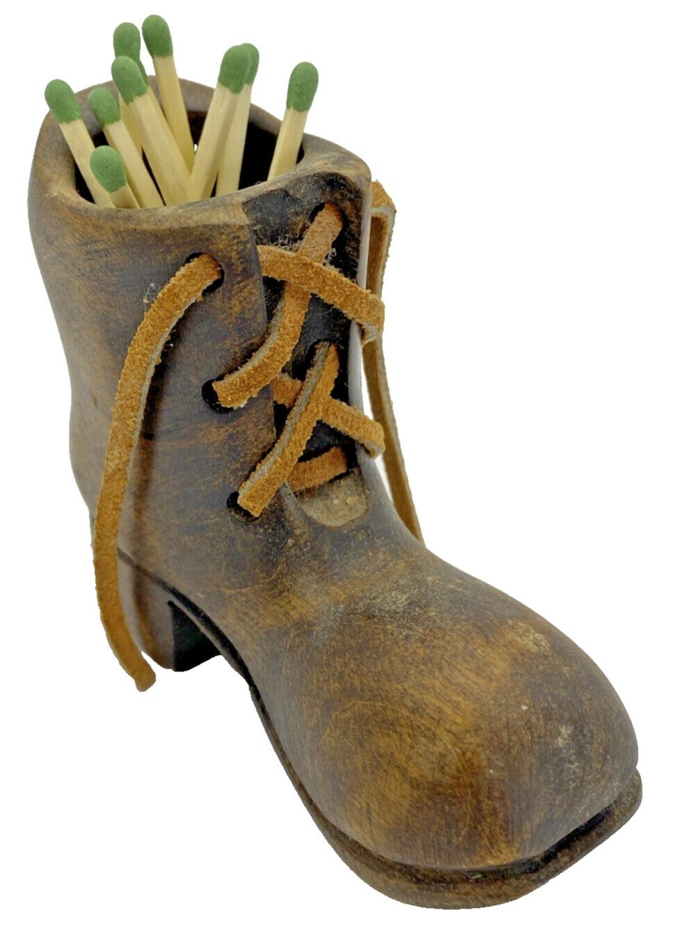 Vintage Wooden Shoe Boot Toothpick Holder Match Holder Rustic Decor 4”